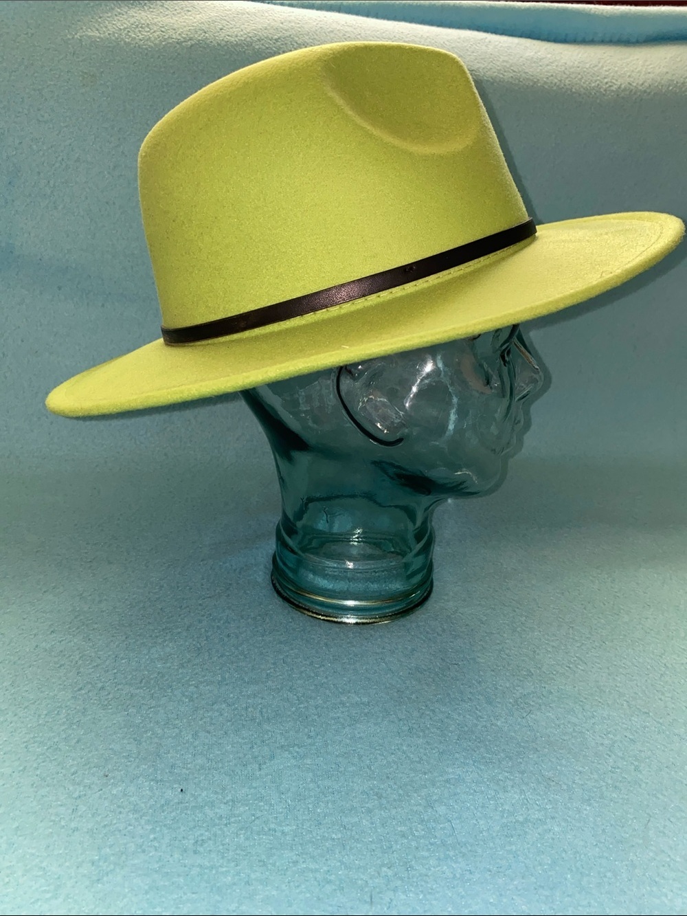 UNBRANDED Wide brim fedora felt two-tone lime green pink black hatband size OSFA - Picture 4 of 8